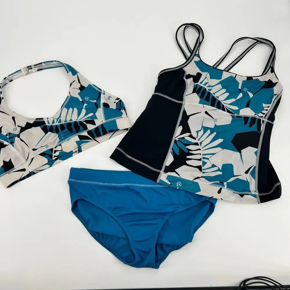 Lands' End bundle / lot (2) swim tops and blue swim bottoms tankini bikini 10/12